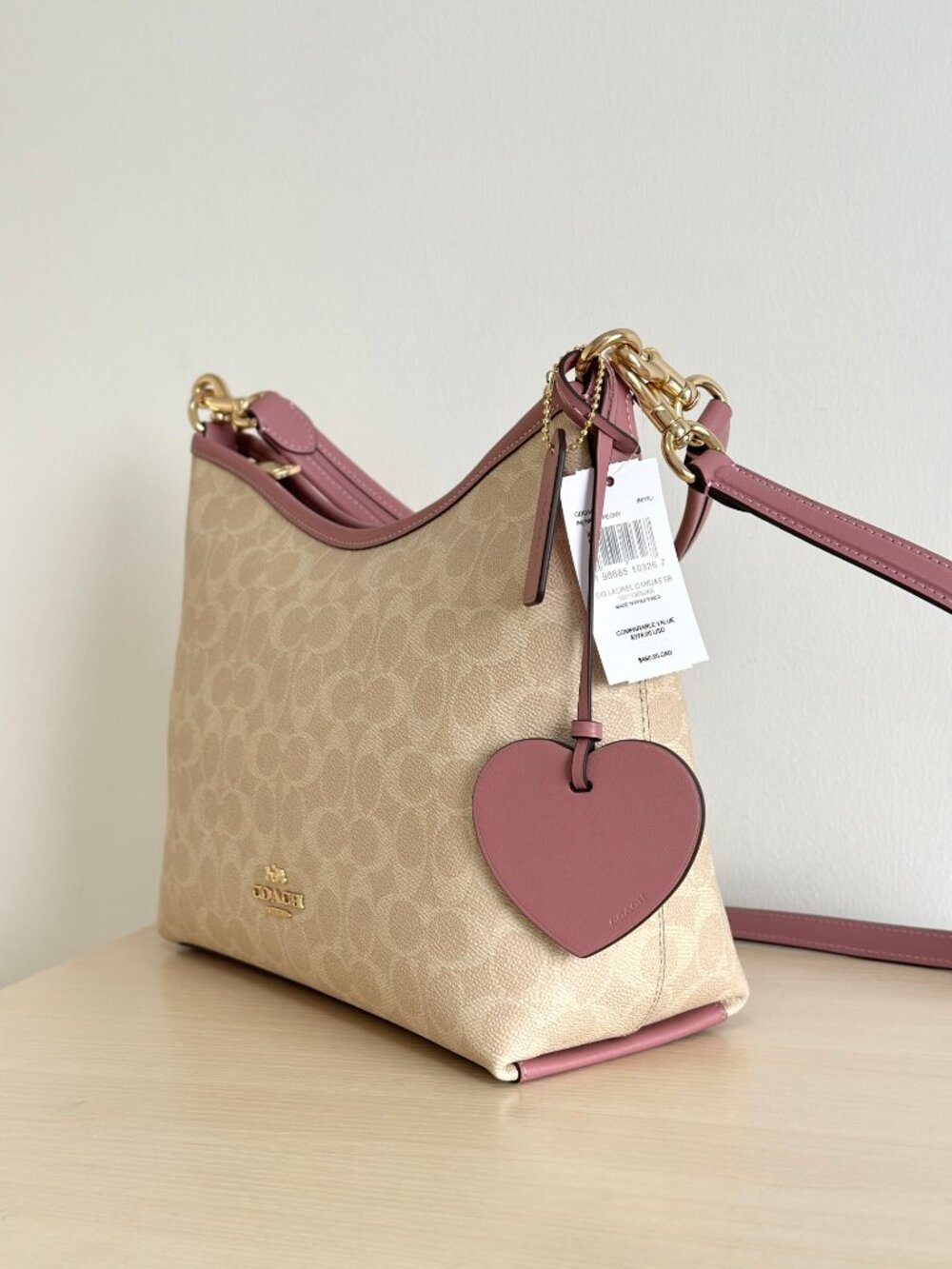 COACH Laurel Canvas Cream Pink Leather Shoulder Bag - Picture 3 of 9
